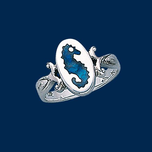 Seepferdchen Amulettring mit Abalone