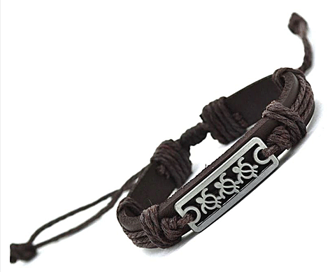 Leder Armband mit Metallplatte Schildkröte Aboriginal Design, braun
